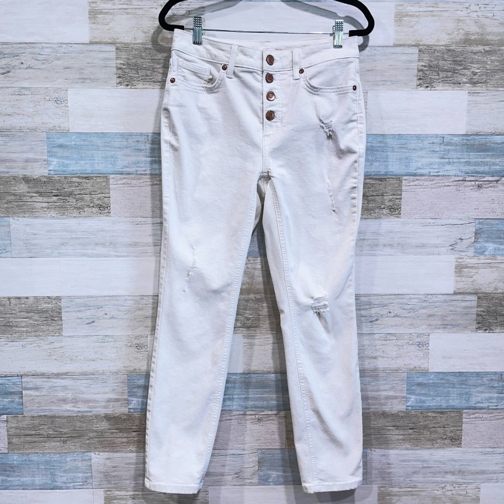 LC LAUREN CONRAD Distressed Skinny Ankle Jeans White Womens 4